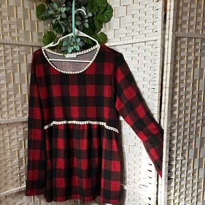 Red and Black Plaid Long Sleeve Top